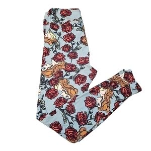 Lularoe Belle Beauty and The Beast Disney Grey Red Floral Leggings Women's OS